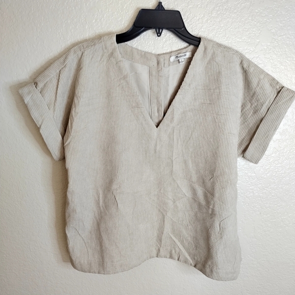 madewell Corduroy V-Neck Back Buttons Top Cream Sz S - Picture 1 of 6